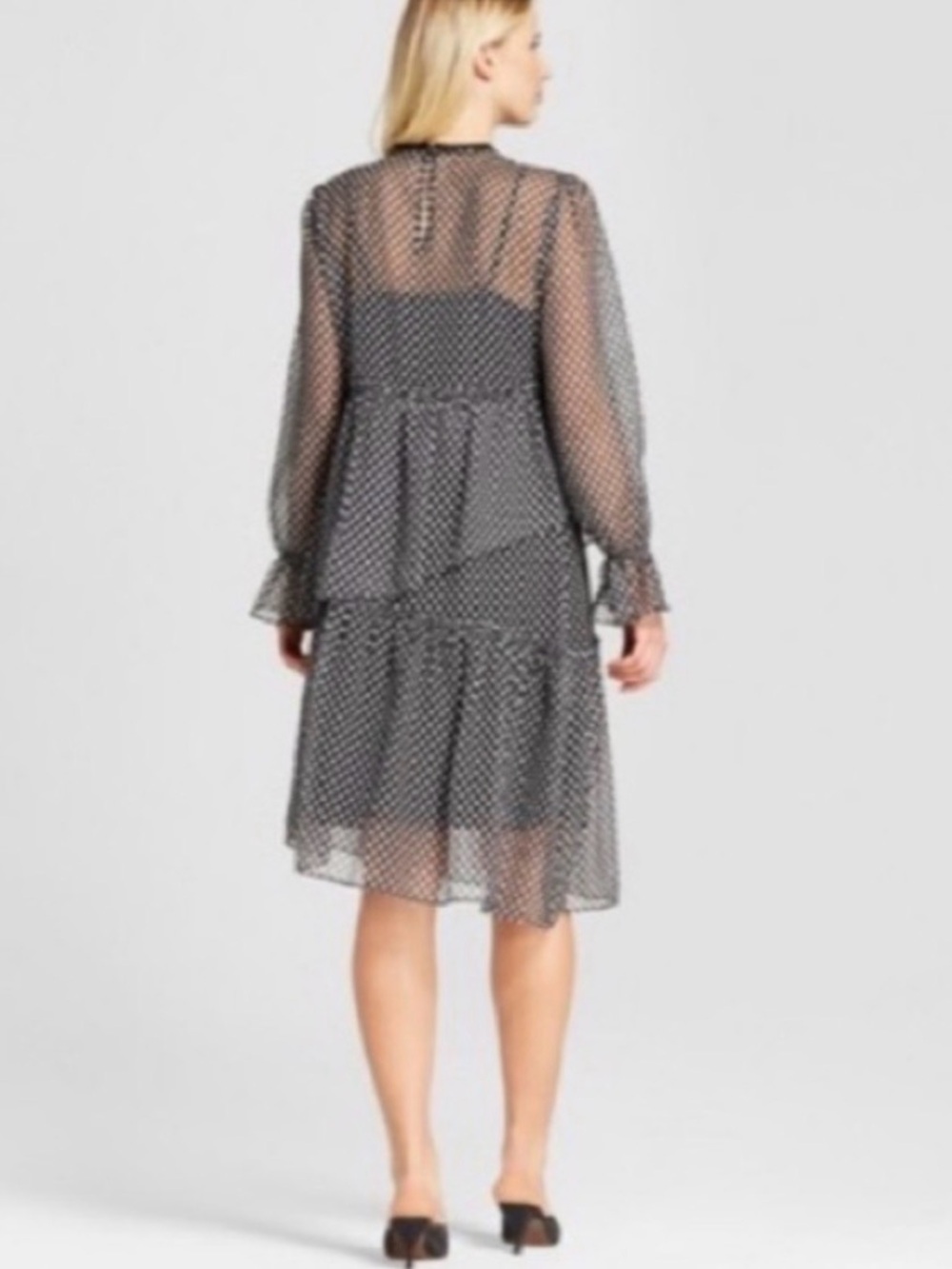 Who What Wear Black Polka Dot Sheer Midi Dress, Sz L, NWT - Picture 2 of 8